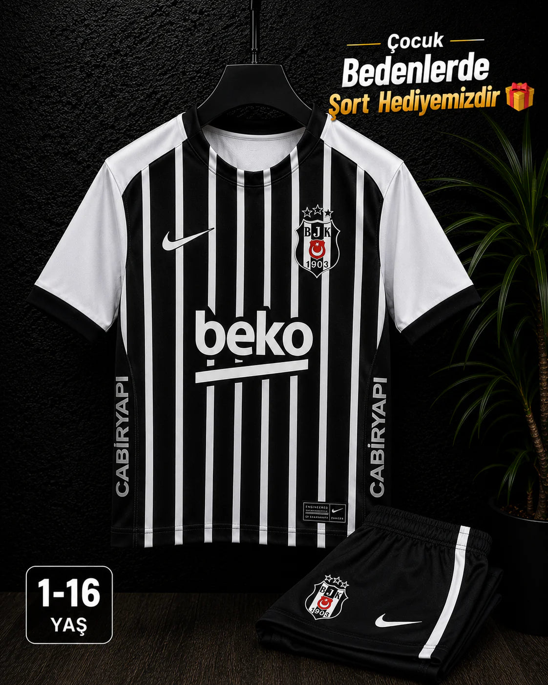 Beşiktaş Çocuk Yeni Sezon Çubuklu Premium Forma 3-14 yaş