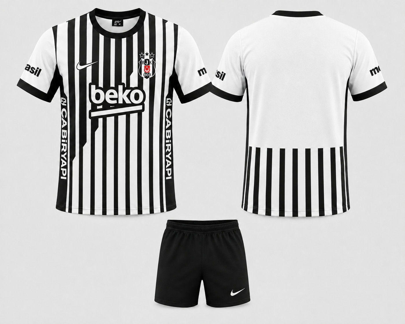 Beşiktaş Çocuk Yeni Sezon Çubuklu Forma Şort Hediyeli 3-14 yaş